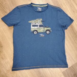 Land Rover x Fatface Mens Sz L Blue T Shirt Christmas Tree Holiday